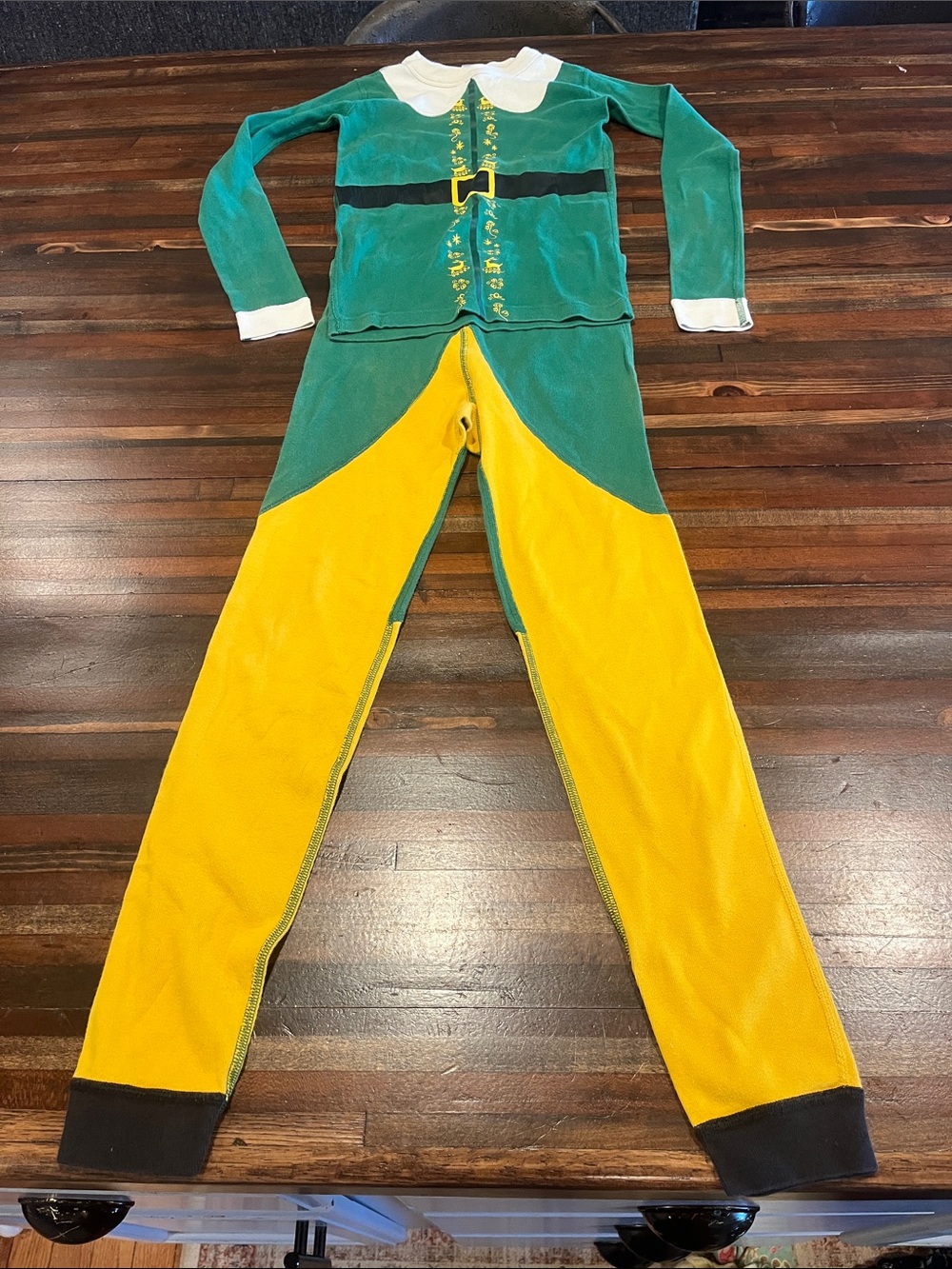 Kids size 10  Hannah Anderson Elf Green and Yellow Slim Pajamas